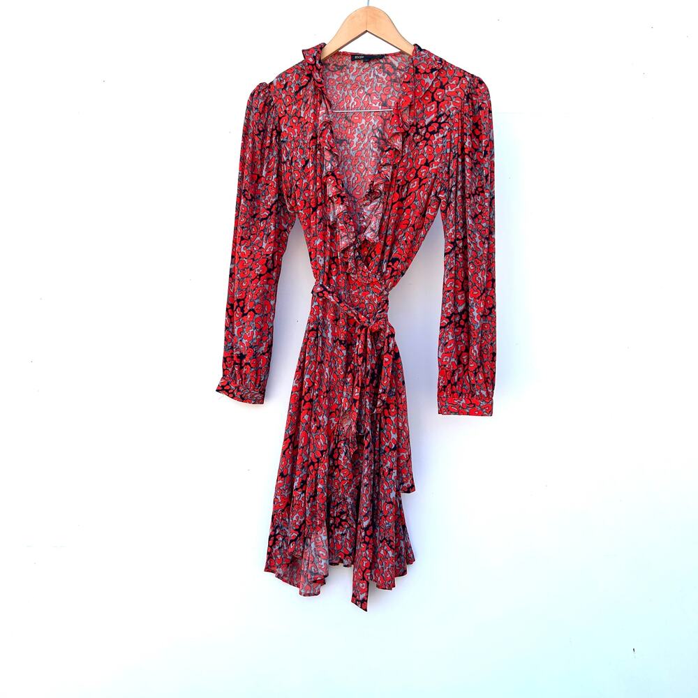 Maje Red Floral Ruffle Mini Dress - Picture 2 of 7